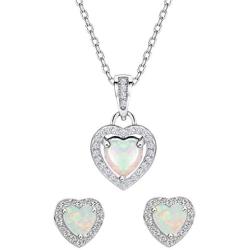 Mints Opal Jewelry Set Sterling Silver Heart Pendant Necklace Stud Earrings October Birthstone Gemstone Jewelry for Women