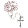 Catholic Silver Swarovski Pearl Rosary Necklace with Rose Detailed 2''L Crucifix Pendant (Italian Made)