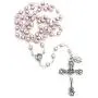Catholic Silver Swarovski Pearl Rosary Necklace with Rose Detailed 2''L Crucifix Pendant (Italian Made)