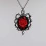 Gothic Red Rose Cameo In Thorns Pendant Necklace