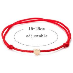 18K Gold Plated Heart String Bracelets For Women Men Teen Girls Boys Adjustable Hand-woven Nylon Red Black Rope Cord Thread Gift Minimalist Jewelry, 2/6pcs