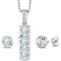Gem Stone King 925 Sterling Silver Sky Blue Aquamarine and White Diamond Pendant Earrings Set For Women (2.04 Cttw with 18 inch Silver Chain)