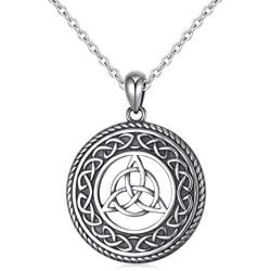 925 Sterling Silver Jewelry Oxidized Good Luck Irish Knot Celtic Medallion Round Pendant Necklace, 20 inch