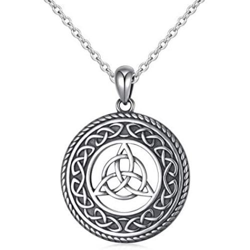 925 Sterling Silver Jewelry Oxidized Good Luck Irish Knot Celtic Medallion Round Pendant Necklace, 20 inch