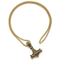 Zysta Norse Thors Hammer Pendant Vikings Necklace Keychain for Men Retro God Mythology Legendary Keyring Keychain Mjolnir Odin Symbol Necklaces Nordic Jewelry Gift