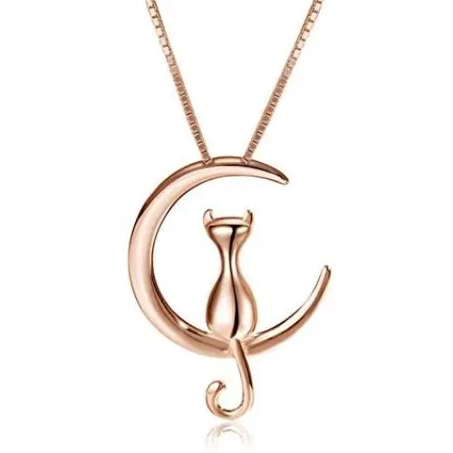 S.Leaf Cat Moon Necklace Sterling Silver Necklaces for Women Cat Necklace