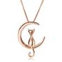 S.Leaf Cat Moon Necklace Sterling Silver Necklaces for Women Cat Necklace