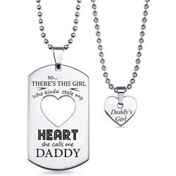 AILIN Gifts for Dad Necklace Jewelry, Father Daughter Keychain Jewelry, Daddys Girl Birthday Necklace Set, Theres This Girl Who Stole My Heart She Calls Me Daddy