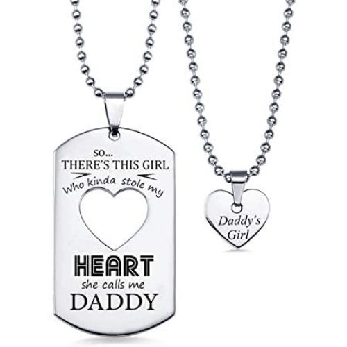 AILIN Gifts for Dad Necklace Jewelry, Father Daughter Keychain Jewelry, Daddys Girl Birthday Necklace Set, Theres This Girl Who Stole My Heart She Calls Me Daddy