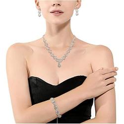 Udalyn Rhinestone Necklace and Earrings Set for Women Bridal Jewelry Set for Wedding with Crystal Bracelet