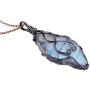 SUNYIK Natural Labradorite Stone Pendant Necklace for Unisex, Handmade Wire Wrapped Irregular Jewelry for Healing