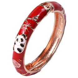 UJOY Childrens Bracelet Beautiful Cloisonne Panda Rabbit Enamel Gold Hinge Open Cuff Bangles Jewelry for Girls Gifts 55D01