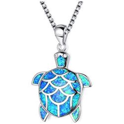 SLVIEKAE Sterling Silver Opal Sea Turtle Necklaces Pendant Earrings Jewelry Sets Health and Longevity Mom Gifts