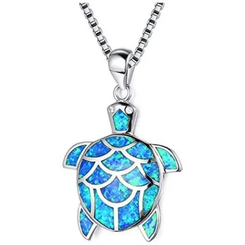 SLVIEKAE Sterling Silver Opal Sea Turtle Necklaces Pendant Earrings Jewelry Sets Health and Longevity Mom Gifts
