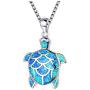 SLVIEKAE Sterling Silver Opal Sea Turtle Necklaces Pendant Earrings Jewelry Sets Health and Longevity Mom Gifts