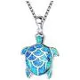 SLVIEKAE Sterling Silver Opal Sea Turtle Necklaces Pendant Earrings Jewelry Sets Health and Longevity Mom Gifts
