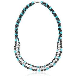 Elegant Womens Hematite Magnetic Therapy Necklace with Healing Stones Pain Relief for Neck Arthritis Migraine Headaches Shoulders and Back (Regular, Turquoise)