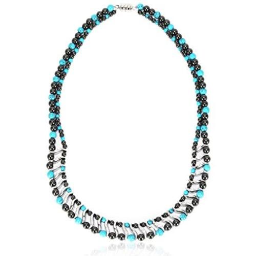 Elegant Womens Hematite Magnetic Therapy Necklace with Healing Stones Pain Relief for Neck Arthritis Migraine Headaches Shoulders and Back (Regular, Turquoise)