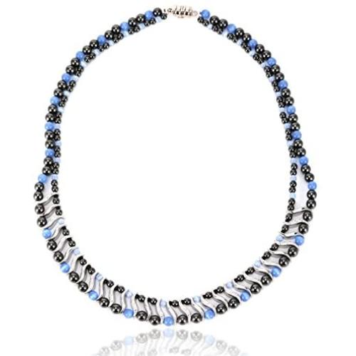 Elegant Womens Hematite Magnetic Therapy Necklace with Healing Stones Pain Relief for Neck Arthritis Migraine Headaches Shoulders and Back (Regular, Blue Cat Eye)