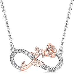 Sllaiss Sterling Silver Infinity Rose Pendant Necklace for Women Sets with Austria Zirconia 18K White Gold Plated Jewelry with Gift Box