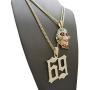 BLINGFACTORY Hip Hop Iced Gold Plated Saw Inspired & 69 Pendant & 3mm 20'' 24'' Cuban Chain Necklace Set