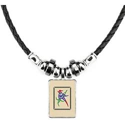 DIYthinker Mahjong Bamboo Bar 1 Tiles Pattern Necklace Handmade Leather Rope Pendant