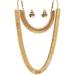 YouBella Gold Plated Long Traditional Maharani Coin Necklace Set with Earrings for Girls and Women