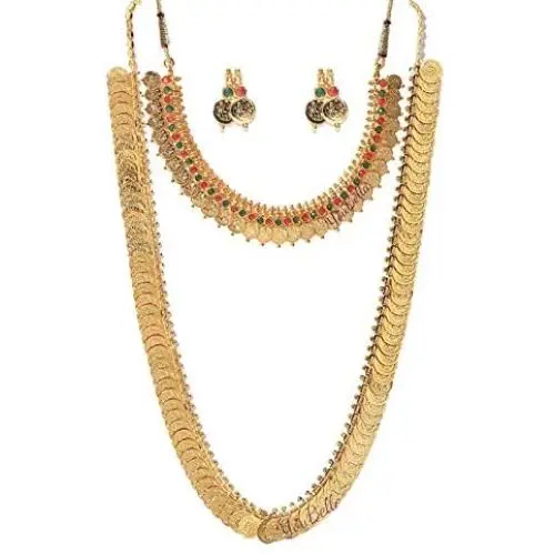 YouBella Gold Plated Long Traditional Maharani Coin Necklace Set with Earrings for Girls and Women