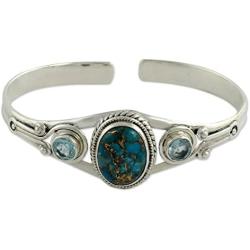 NOVICA 925 Sterling Silver Cuff Bracelet with Reconstituted Turquoise and Blue Topaz Azure Heavens