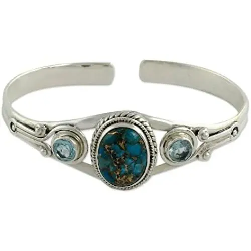 NOVICA 925 Sterling Silver Cuff Bracelet with Reconstituted Turquoise and Blue Topaz Azure Heavens NOVICA 925 Sterling Silver Cuff Bracelet with Reconstituted Turquoise and Blue Topaz Azure Heavens