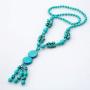 Amazon Day Deals Turquoise Long Beaded Bohemia Necklace for Women Vintage Ethnic Alloy Pendant Jewelry & Earring Set