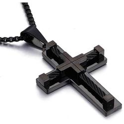 YL Mens Cross Necklace 316L Stainless Steel Bigger Jesus Christ Pendant White/Gold/Black Rolo Chain Jewelry