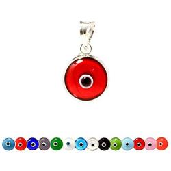 MIZZE Made for Luck Authentic 925 Sterling Silver 10 MM Round Glass Evil Eye Charm Turkish Protection Pendant DIY - 14 Colors to Choose from