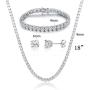GEMSME 18K White Gold Plated Graduated Round Cubic Zirconia Tennis Necklace/Bracelet/Earrings Sets Pack of 3