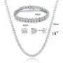 GEMSME 18K White Gold Plated Graduated Round Cubic Zirconia Tennis Necklace/Bracelet/Earrings Sets Pack of 3 GEMSME 18K White Gold Plated Graduated Round Cubic Zirconia Tennis Necklace/Bracelet/Earrings Sets Pack of 3