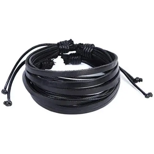 Adjustable Leather Bracelet Black Leather Wristband cuff genuine men and women Adjustable Leather Bracelet Black Leather Wristband cuff genuine men and women