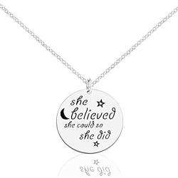 Inspirational Jewelry 925 Sterling Silver Disc Coin Pendant Engraved She Believed She Could So She Did Necklace for Teen Girl Friend Encouragement Gift