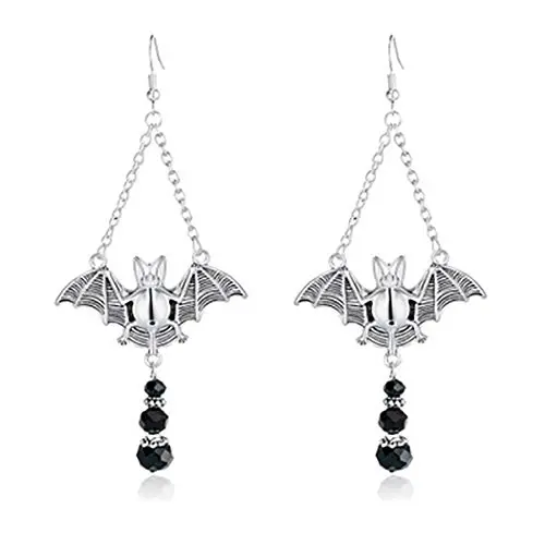 Funyrich Gothic Beaded Earrings Set Silver Bat Pendant Halloween Earring Jewelry Accessory for Women and Girls (Black Bead) Funyrich Gothic Beaded Earrings Set Silver Bat Pendant Halloween Earring Jewelry Accessory for Women and Girls (Black Bead)