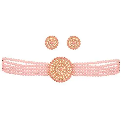 Touchstone''Padmavati Collection Indian Bollywood Traditional Faux Pearls Grand Designer Jewelry Choker Necklace Set in Antique Gold Tone for Women.