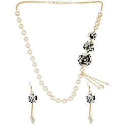 Efulgenz Black Floral Faux Pearl Beads Strand Necklace Earrings Fashion Costume Jewelry Set for Women Girls