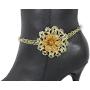 TFJ Women Western Fashion Jewelry Boot Bracelet Gold Metal Chain Shoe Anklet Brown Flower Bling Charm