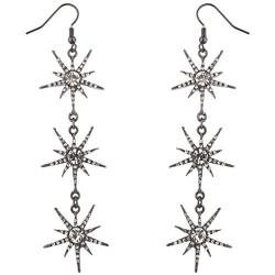 Lux Accessories Hematite Three Tier Starburst Special Occasion Dangle Earrings