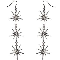 Lux Accessories Hematite Three Tier Starburst Special Occasion Dangle Earrings