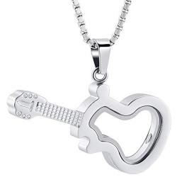 zeqingjw Glass Guitar Cremation Jewelry Urn Necklace Memorial Lockets for Ashes Stainless Steel Ashes Pendants Keepsake Jewelry