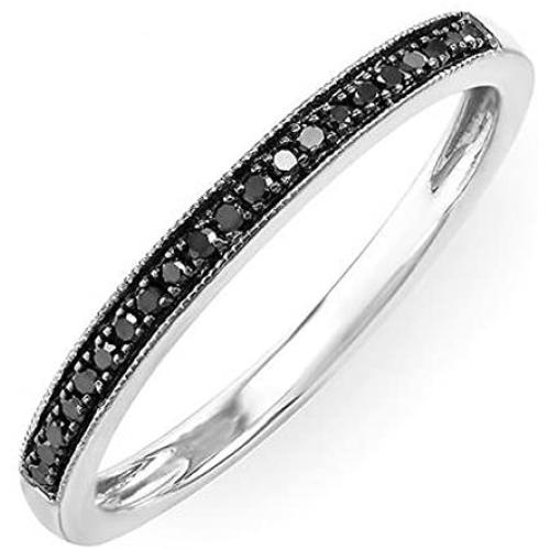 0.12 Carat (ctw) 10K Gold Round Black Real Diamond Ladies Wedding Anniversary Millgrain Stackable Band