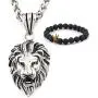 Gungneer Lion CZ Stone Necklace Pendant Stainless Steel Keel Chain Animal Accessory King Jewelry for Men Women