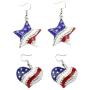 Patriotic Red White Blue American USA Flag Star and Heart Shape Dangle Drop Earrings 4th of July Independence Day Gift Silver Color Jewelry for Women Girls
