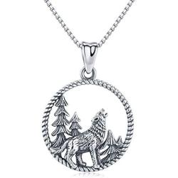 CHENGHONG Wolf Necklace 925 Sterling Silver Viking Accessories Wolf Pendant Jewelry Gifts for Girls Women Men