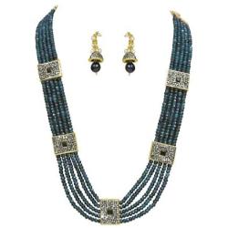 Babosa Sakhi Blue Onyx Necklace Set Antique Indian Jewellery