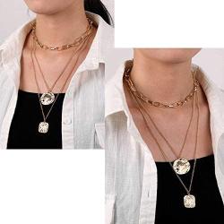 17IF Layered Necklace Punk Chunky Gold Long Chain Pearl Necklace, Lock Key Choker Pendant Butterfly Necklace Delicate Dainty Jewelry for Women Men